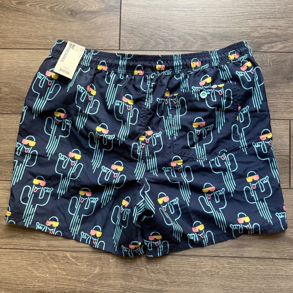 No Boundaries Mens Navy Blue Cactus Print Swim Trunks Size L 36-38 NWT - Picture 6 of 7